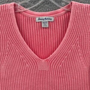 Tommy Bahama Sweater Vest Womens XS Pink V-Neck Ribbed Knit Pima Cotton Bamboo